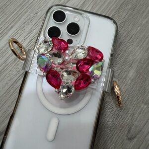 ShopEvelynne Pink and Clear Crystal Heart Phone Case with Ring Holder